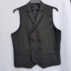 Grey and Black Small Plaid Double-breasted Vest